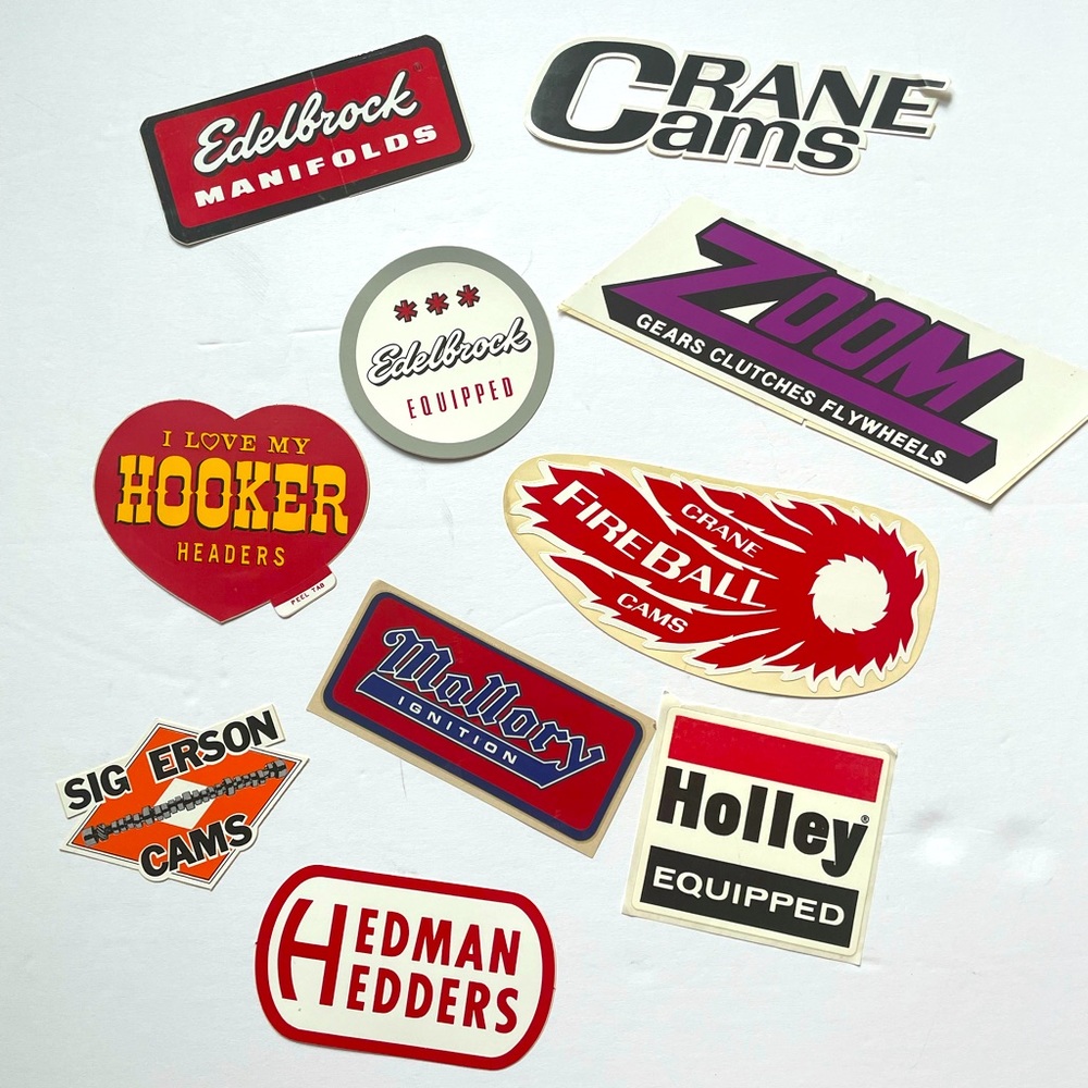 10 Vintage engine decals/stickers 1970’s near mint